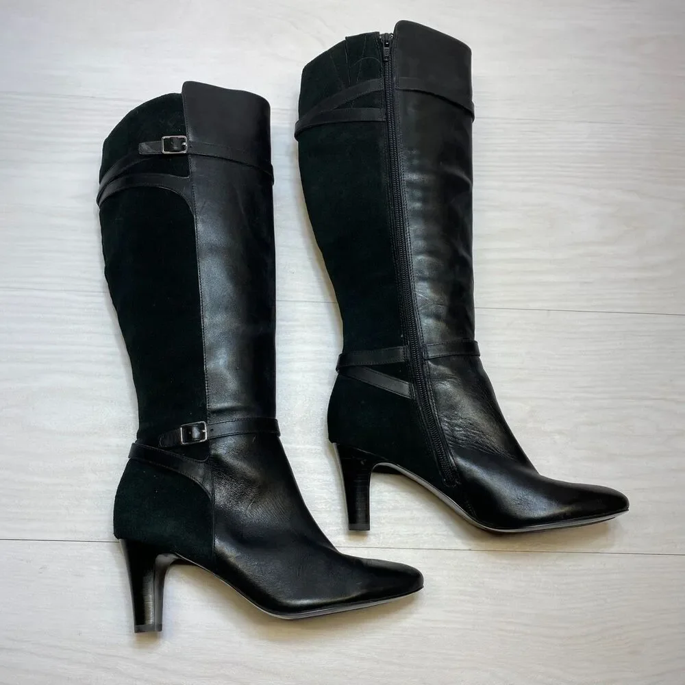 Lauren Ralph Lauren Sabeen Knee High Boots Women's Size 6.5 Black Leather Zipper